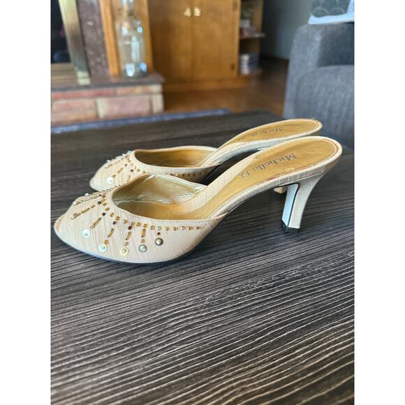 Michelle D. A Satin Beaded Peep Toe Mules Sz. 7 - Picture 7 of 7